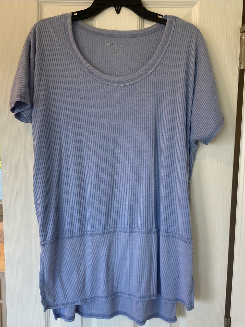 American Eagle Outfitters Light Blue Ribbed Short Sleeve Scoop Neck Top